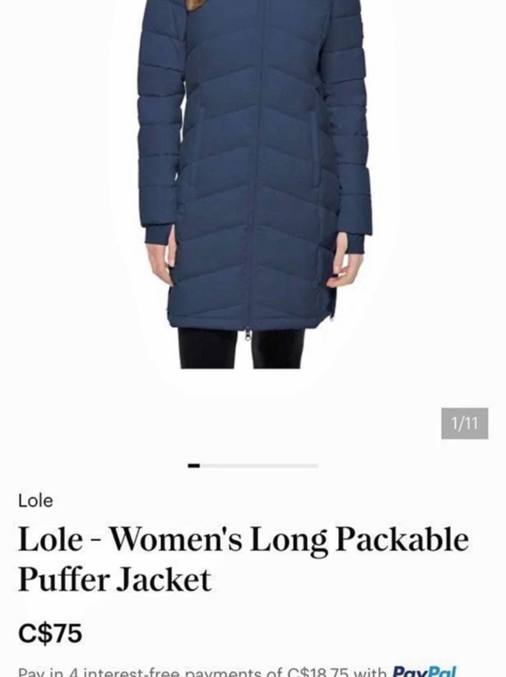 Lole Long Packable Puffer Jacket (New with Tags) in Blue Size XL